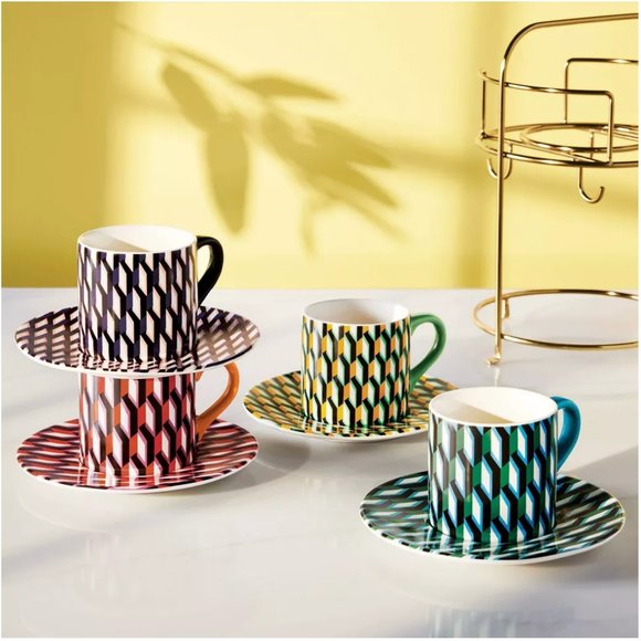 Diane Von Furstenberg Arrow Geo Mug Set with Saucers and Stand - DVF for Target - Picture 1 of 7